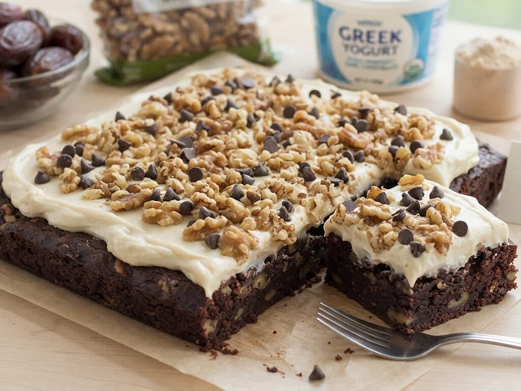 No Bake Protein Walnut Brownies