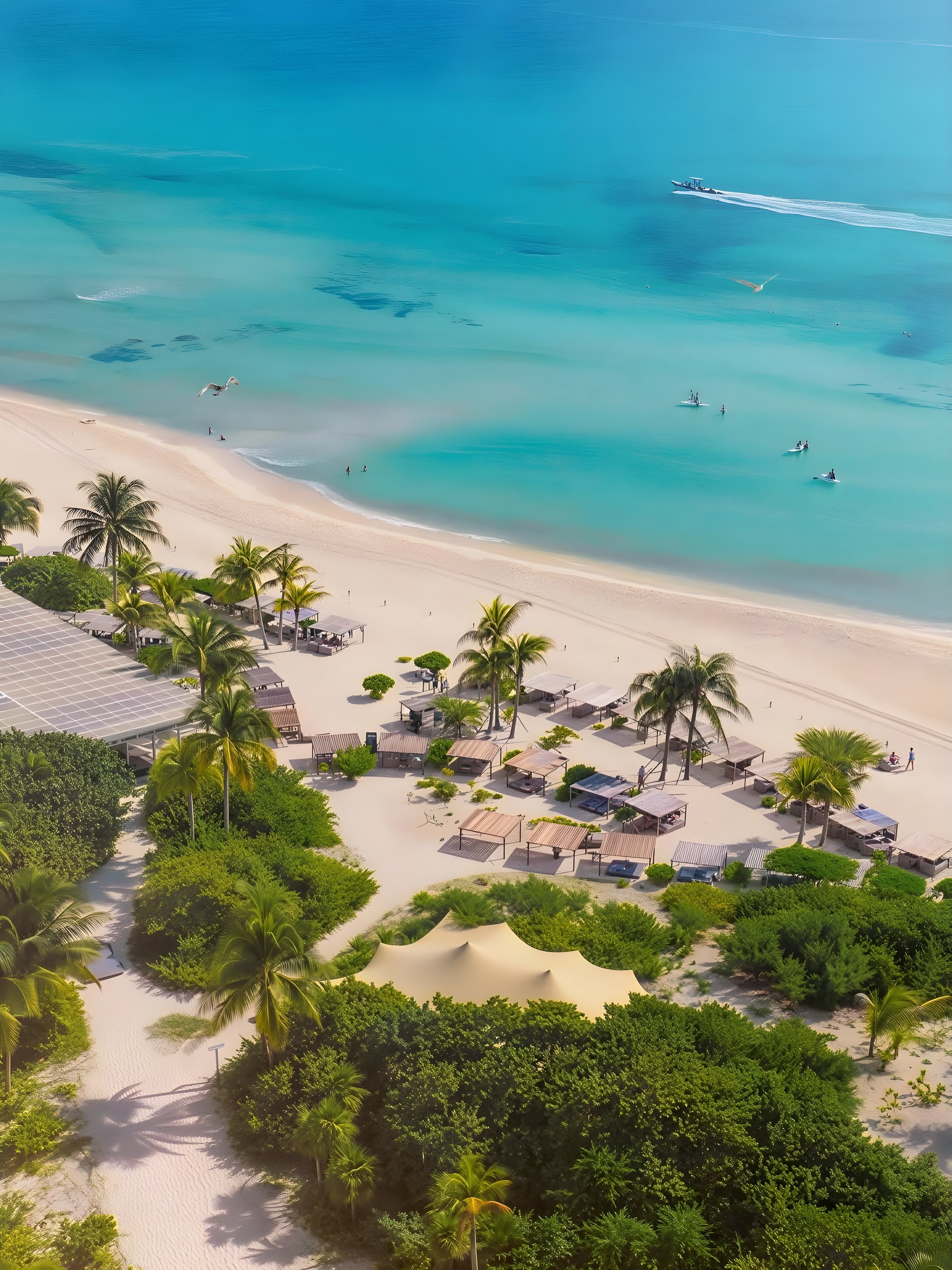 Aerial view of the beach at Palmaïa, where the jungle meets the Caribbean Sea